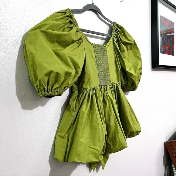 NWT Toccin Front-Tie Bubble Hem Poplin Blouse in Cactus Green MSRP$265 - Picture 9 of 16